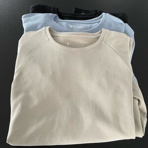 Figs Waffle Knit Crewnecks in Black, Blue, and Cream